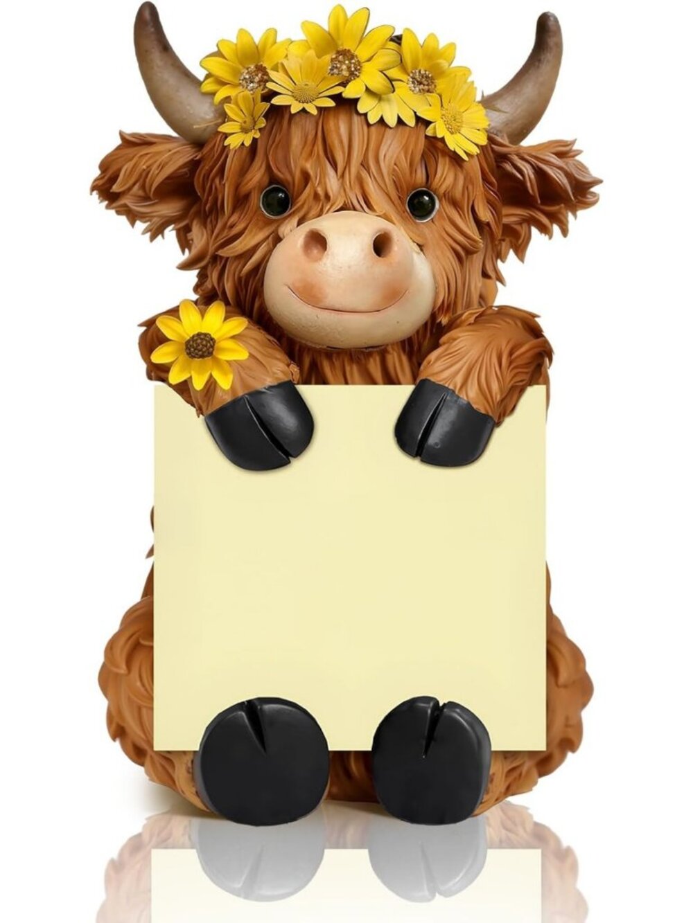 Sunflower Highland Cow Sticky Note Dispenser | Fall Desk Accessory & Gift, 100